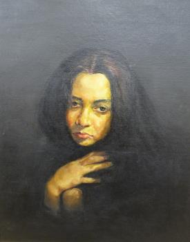 Anjan Banerjee, acrylic on board, Portrait of a young woman, inscribed verso, 71 x 56cm. Condition - good